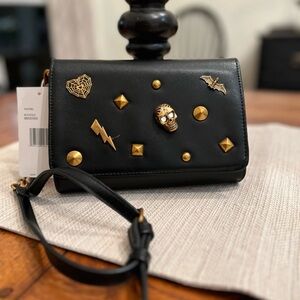 Betsey Johnson Black and Gold XOSybil Embellished Crossbody Bag